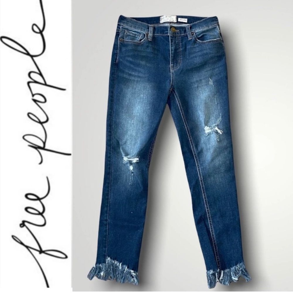 Vintage Free People Frayed Crop Skinny Jeans Distressed Denim Frayed Hem Size 27